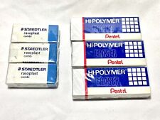 3x Pentel Hi Polymer Eraser Rectangular Medium White 3x Staedtler Rasoplast Lot