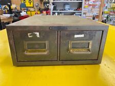 Vintage 2 Drawer Metal File Cabinet Library Card Catalog Box Machinist Steel