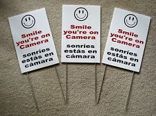 3 Smile Youre On Camera Signs 8x12 With Stakes Security Surveillance Spanish