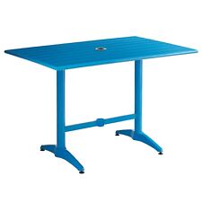 32 X 48 Rectangular Blue Aluminum Patio Table With Umbrella Hole For Outdoor