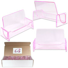12pcs Clear Pink Acrylic Office Business Name Card Holder Display Stand Desktop