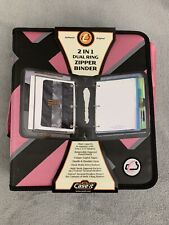 Case It 2 In 1 Dual 15 Ring Zipper Binder Handle Strap Organize Pink Black