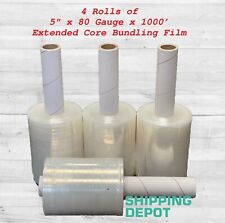 4 Rolls Of 5 X 1000 Extended Core Bundling Film Clear 80 Gauge For Protecting