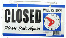 Open Closed Will Return Clock Sign With Hanger For Door Will Return Blue