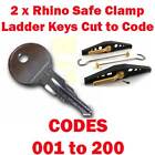 2 X Rhino Safe Clamp Ladder Keys Cut To Code 001-200 Cut By Locksmiths