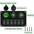 6 Gang Green Rocker Switch Panel Circuit Breaker Led Waterproof Car Marine Boat