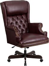 High Back Traditional Bottom Tufted Burgundy Leather Executive Office Chair