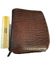 Vintage 1998 Franklin Covey Brown Crocodile Pattern Zip Binder Leather