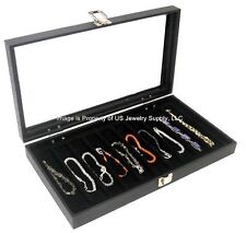 Lot Of 2 Glass Top Black 10 Slot For Bracelet Pocket Knife Jewelry Display Cases