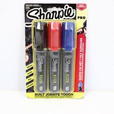 Sharpie Pro 3 Pack Chisel Tip Markers Blue Red Black 2018335 New