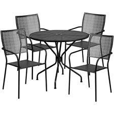 3525 Round Black Indoor Outdoor Patio Restaurant Table Set With4 Metal Chairs
