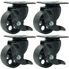 4 All Black Metal Swivel Plate Caster Wheels With Brake Heavy Duty 3 With Brake