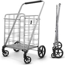 Utility Flat Folding Large Shopping Cart With 360 Rolling Swivel Wheel Heavy Duty