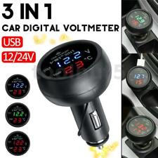 3in1 Car Charger Auto Led Digital Voltmeter Voltage Meter Thermometer Gauge W