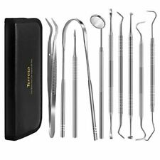 Terresa Dental Scaler Pick Stainless Steel Tools With Inspection Mirror Set 9pcs