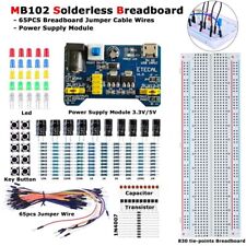 830 Point Solderless Breadboard Mb 102 Pcb Power Supply Module 65pcs Jumper Wire