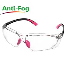 Safeyear Pink Work Safety Glasses Clear Lens Anti Fog Girl Women With Neck Cord