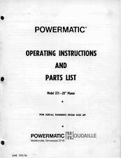 Powermatic Model 221 20in Planer Operating Inst Amp Parts List Manual 1970 Pm43