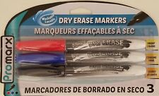 Dry Erase Marker Pens Red Blue Black Fine Point 3pk Washable