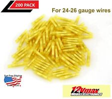 24 26 Gauge Low Voltage Mini Wire Yellow Butt Connector Terminal Pack Of 200pc