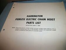 Harrington Peerless Electric Chain Hoist Parts List 1975used