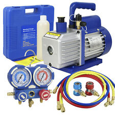 35cfm 14hp Air Vacuum Pump Hvac Refrigeration Ac Manifold Gauge Set R134a Kit