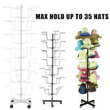 7 Tier Metal Hat Cap Rack Hanger Display Stand Rotating With 4 Wheel Whiteampblack