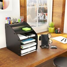 Wooden Desk Organizer Pen Holder Box Storage Rack With Phone Holder Drawer Office