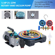 14 Hp 35cfm Automotive Ac Vacuum Pump Amp Manifold Gauge Set Can Tap Amp 3 Hoses