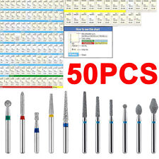 50 Pcs Dental Diamond Burs Tooth Drill 16mm For High Speed Handpiece 150 Types