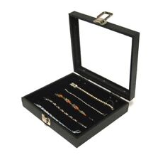 1 Glass Top Lid 5 Slot Black Jewelry Collectibles Display Case Pens Lures