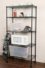New Commercial 5 Tier Shelf Adjustable Wire Metal Shelving Rack Withrolling Black