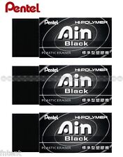 Pentel Ain Hi Polymer Plastic Eraser 43x175x115mm X 3 Pcs Black Zeah06at
