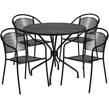 3525 Round Black Indoor Outdoor Patio Restaurant Table Set With4 Metal Chairs