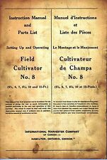 International Vintage 8 Cultivator Operators And Parts Manual 1944