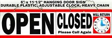 Open And Closed Chain Hanging Sign With Adjustable Clock Will Return Door Window