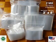 3x8 Clear 2 Mil Zip Seal Bags Poly Plastic Reclosable Lock Small Large Baggies