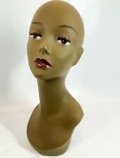 Vintage 18 Vinyl Light Brown Skin Female Mannequin Head Wig Earring Display