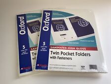 2x Oxford Twin Pocket Folder With Fasteners Laminated High Gloss White 5 Pack