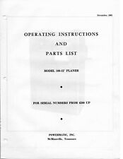 Powermatic Model 100 12in Planer Operator Instruction Part Manual 1965 Pm47