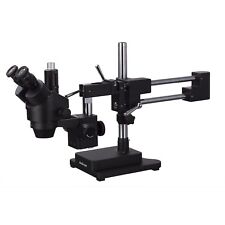 Amscope 35x 90x Simul Focal Trinocular Stereo Zoom Microscope Double Arm Boom