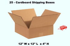 25 Cardboard Shipping Boxes 12 W X 12 L X 4 H Corrugated Kraft Carton