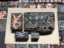 Antique Vtg Bird Eagle Military Letterpress Print Type Cut Ornament Block Lot