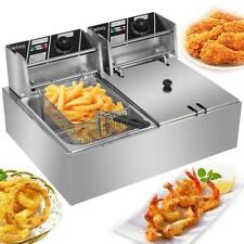 12l Electric Deep Fryer Dual Tank Stainless Steel 2 Fry Basket Commercial 5000w
