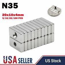 10 20 100 Super Strong Rare Earth Neodymium Block Magnet N35 20x10x4mm Hole Lot