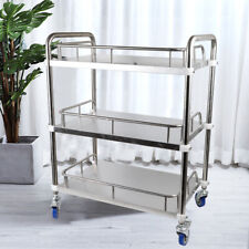 3 Layer Stainless Steel Rolling Trolley Cart Lab Mobile Rolling Serving Cart New