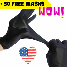 Black Nitrile Gloves Heavy Thik S M L Xl No Powder Latex 50 100 Free Face Mask