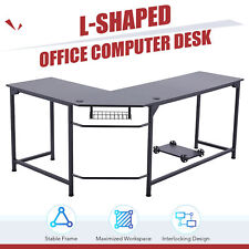 L Shaped Home Office Desk W Tower Shelf Cable Management 66x19 47x19 Black