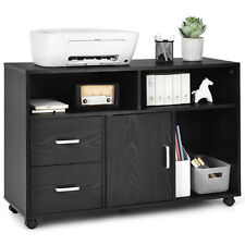Lateral File Cabinet 2 Drawer Storage Printer Stand Mobile Withwheel Black