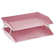 Facility 2 Tier Letter Tray Side Load Plastic Desktop File Organizer Solid Pink